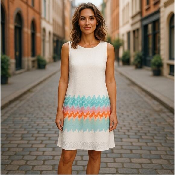 R&K White & Pastel Colored Lace Dress Size 18 - Picture 2 of 12